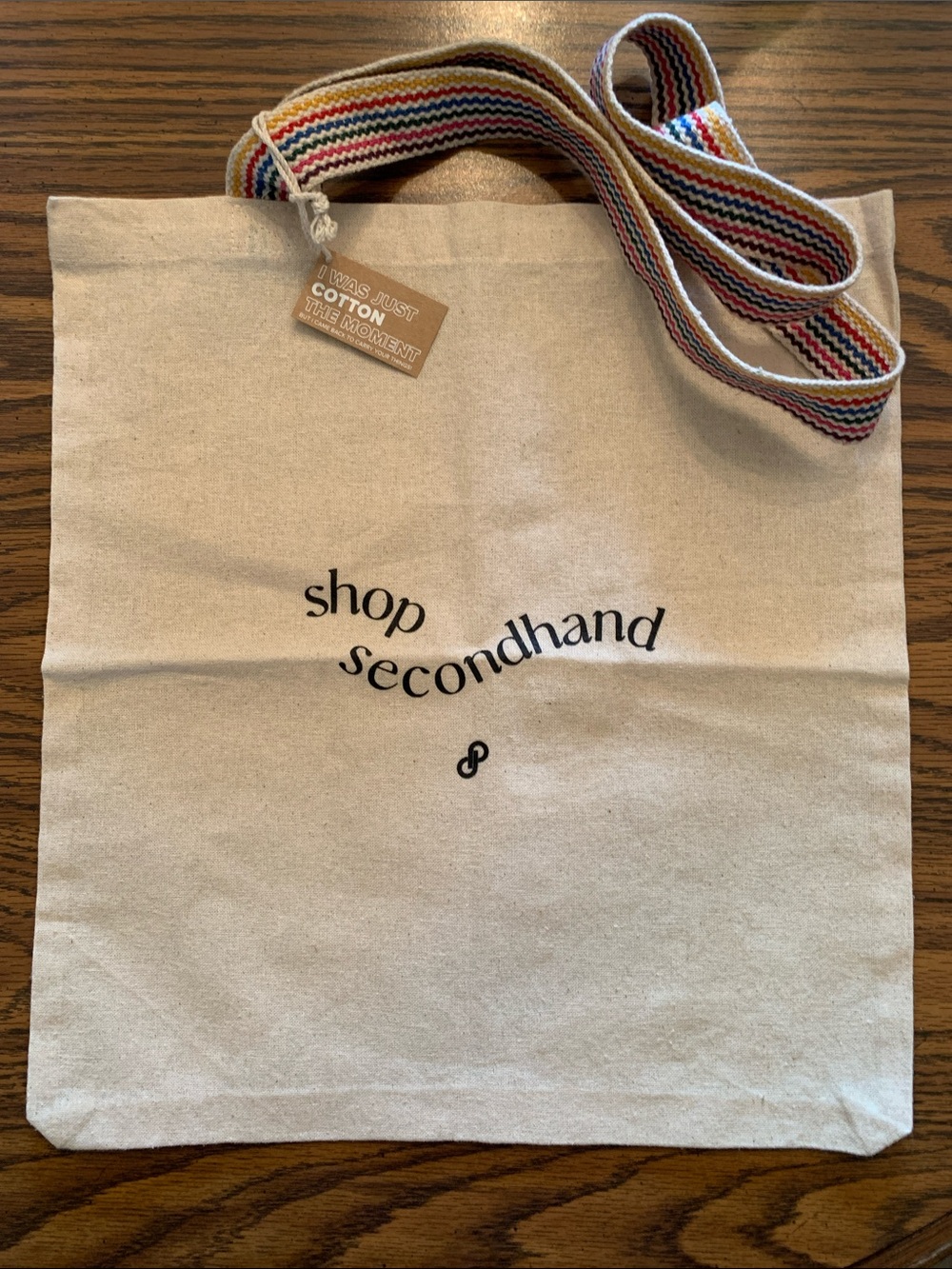 NWT Poshmark Swag Cream Canvas Tote with Rainbow Woven Strap